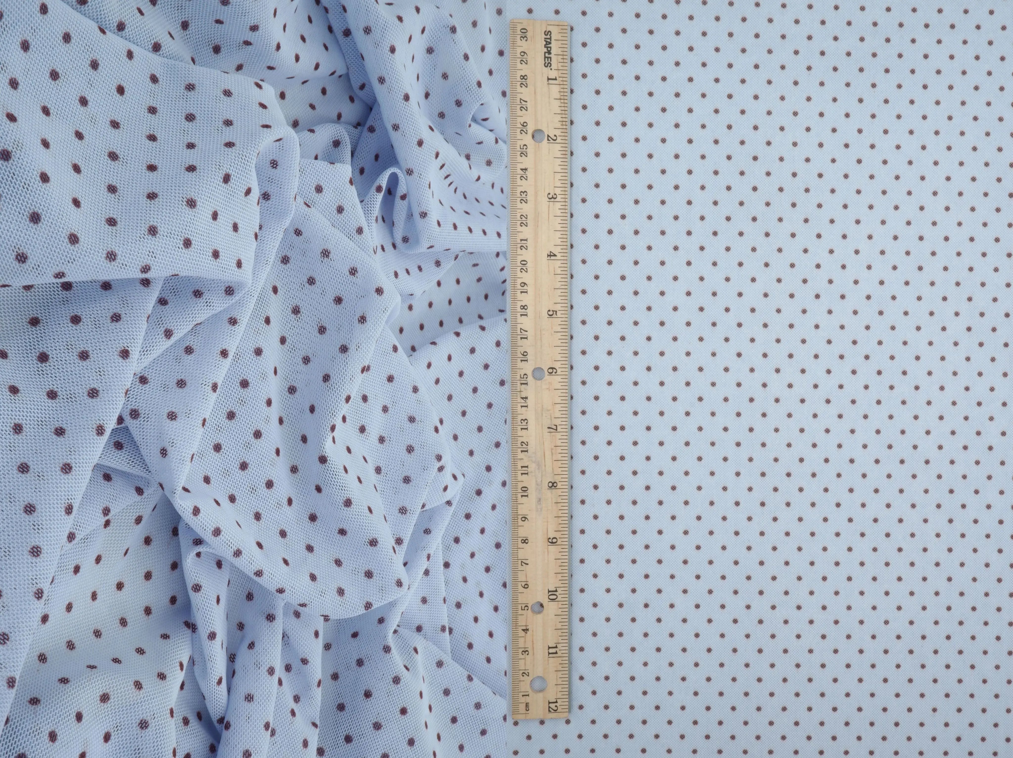 MESH-DU1614 BLUE/BROWN DOT MESH POLYESTER PRINT SPANDEX